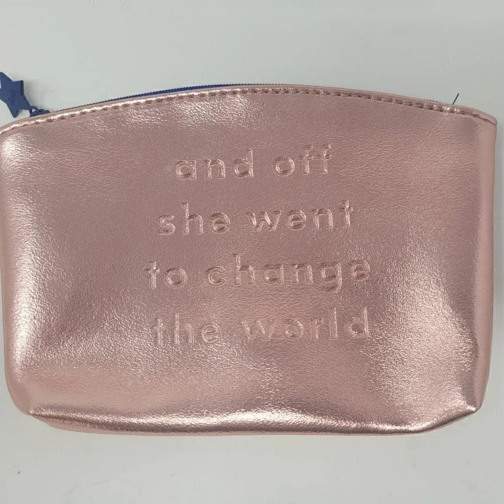 IPSY Metallic Pink “And Off She Went To Change The World” Cosmetic Bag